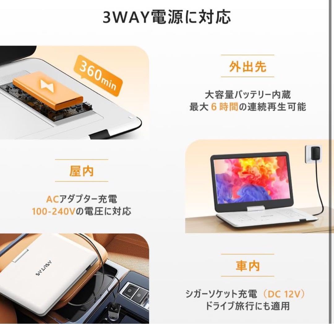 ポータブルdvdプレーヤー 17.9型 14インチ 5000mAhバッテリー